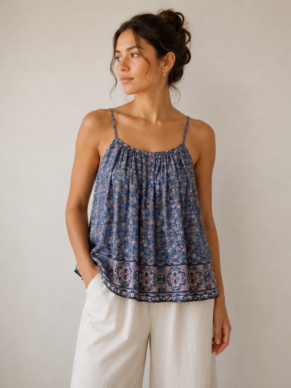 Joie 100% Silk Tank Top Blue Metallic Floral Print Amarey Size XS